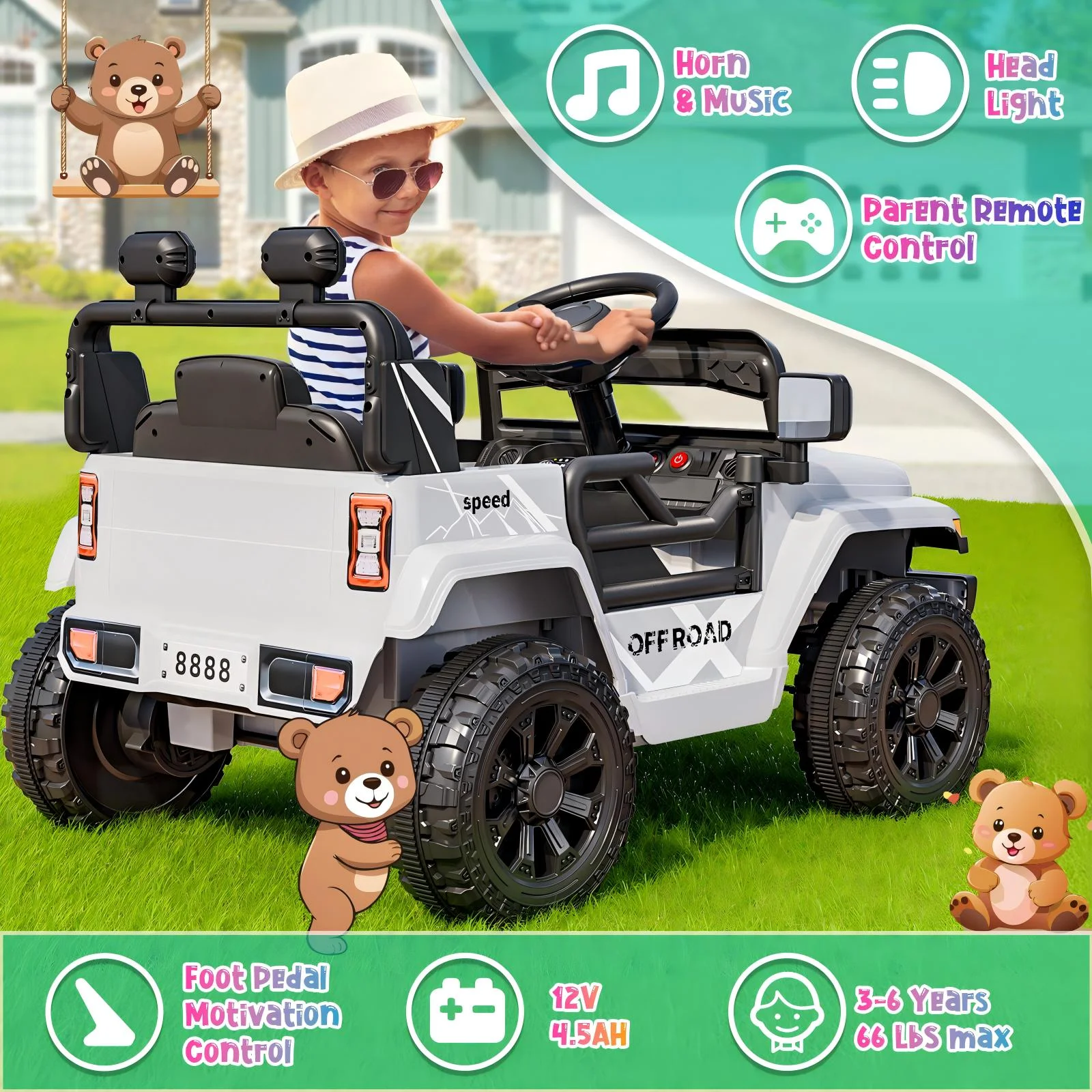 Funcid 12 Volt Ride on Truck, Ride on Toys for Toddlers with Remote Control