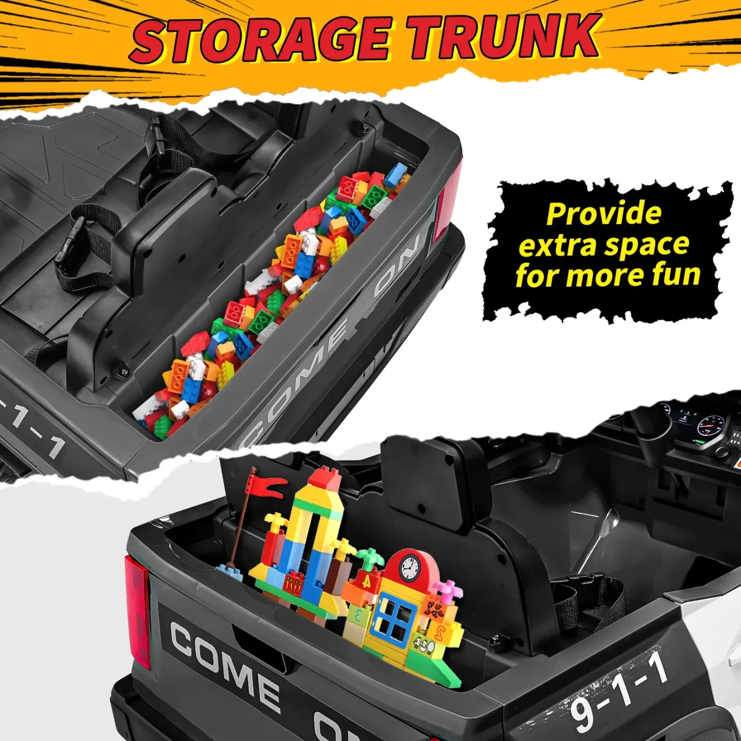 Funcid 24V 2-Seater Kids Ride on Police Car 4x4 Ride on Toys W/ Remote Control Battery Powered Ride on Electric Truck Car