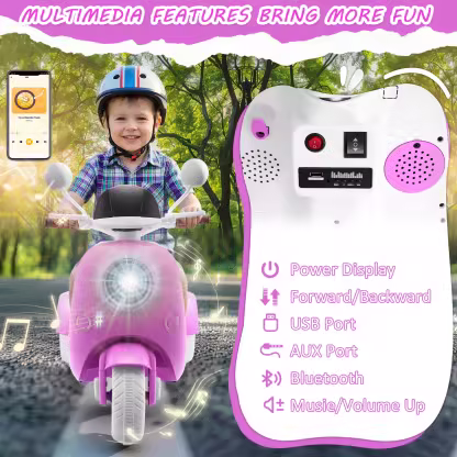 Funcid 12V Ride on Motorcycle with 3 Wheels