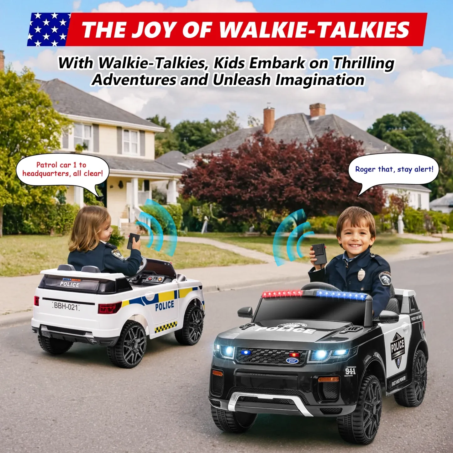 Funcid 12v Ride on Police Car Powered 2 Wheel Drive, Electric Ride on Toy for Kids 3-8 Years with Remote Control