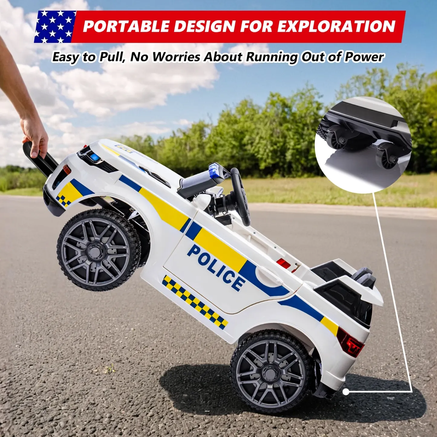 Funcid 12v Ride on Police Car Powered 2 Wheel Drive, Electric Ride on Toy for Kids 3-8 Years with Remote Control