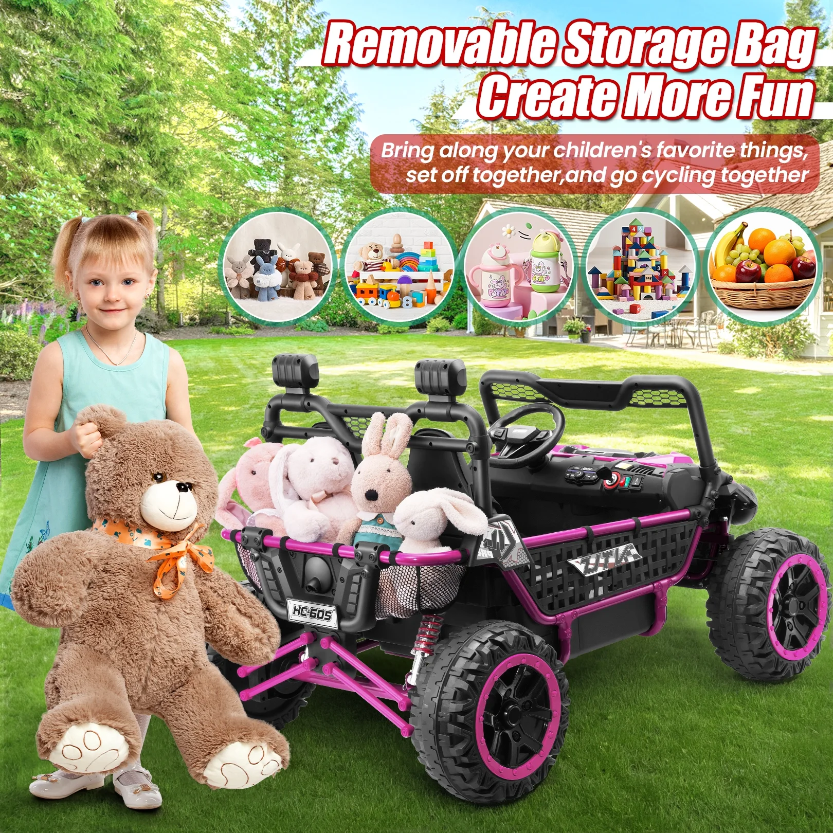 Funcid 24V Ride on Toys, 2-Seater Ride on cars with Remote Control