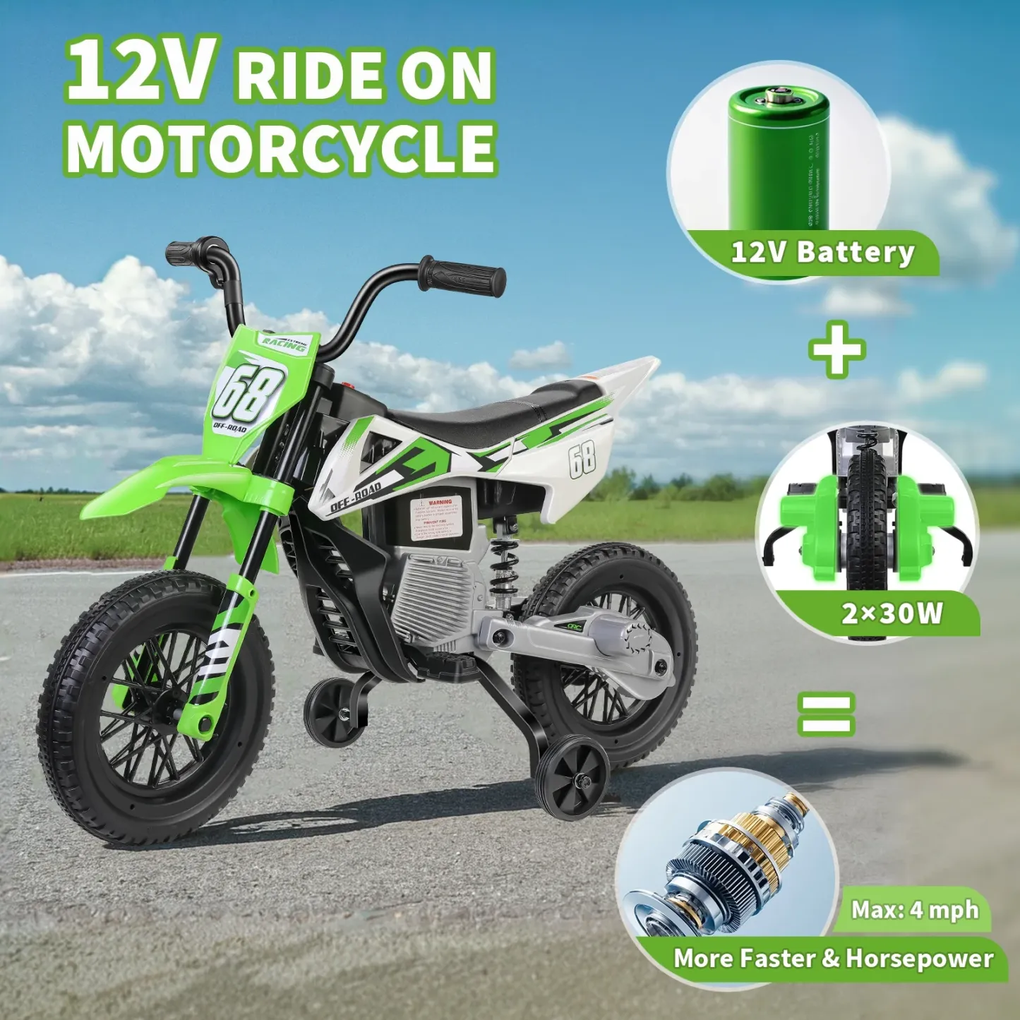 Funcid 12V Electric Dirt Bike with Twist Grip Throttle