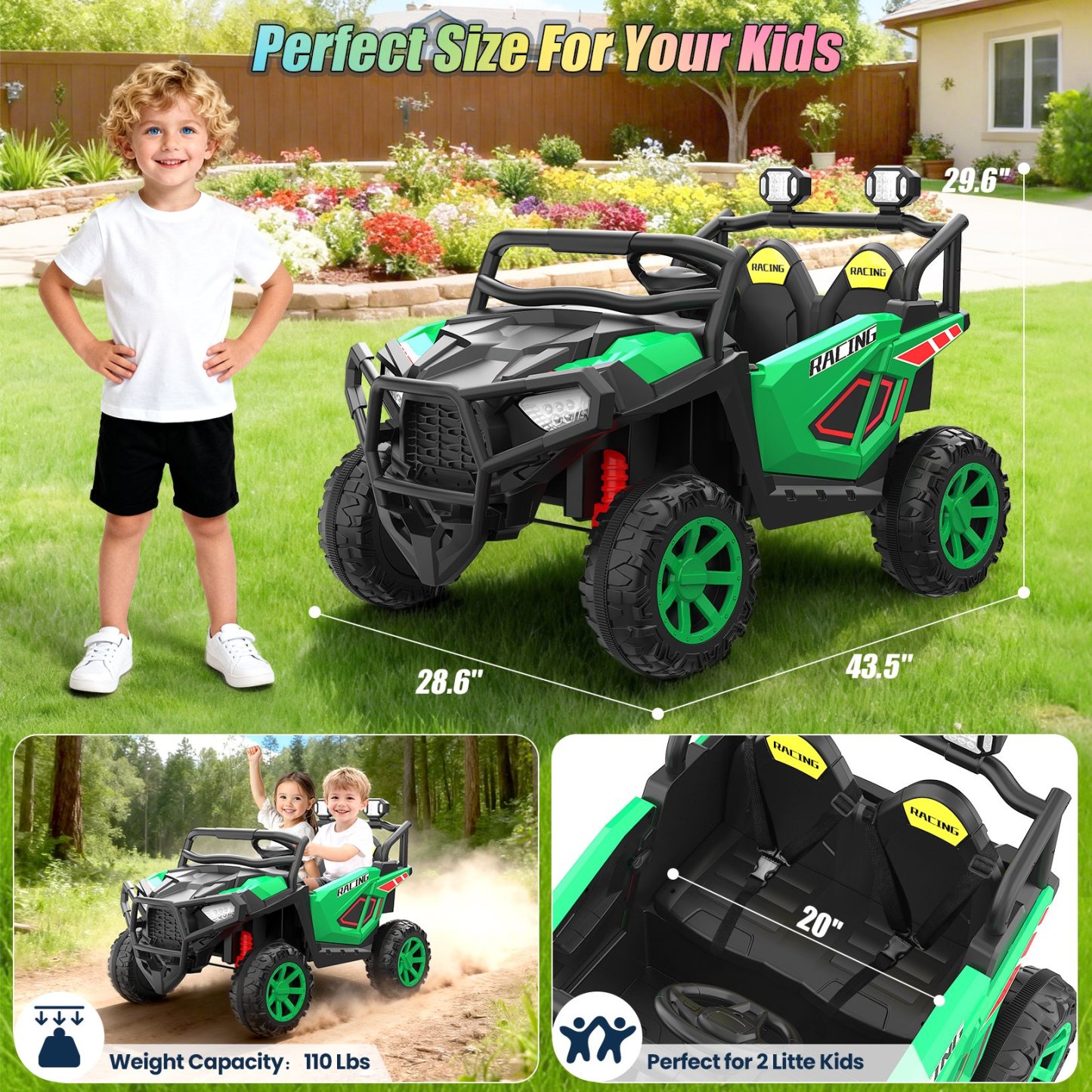 Funcid 24 Volt Ride on toys, 2-Seater Ride on Cars with Remote Control