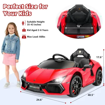 Funcid Kids Electric Ride On 12V Licensed Lamborghini Aventador Battery Powered Sports Car Toy with 3 Speeds Parent Remote Control
