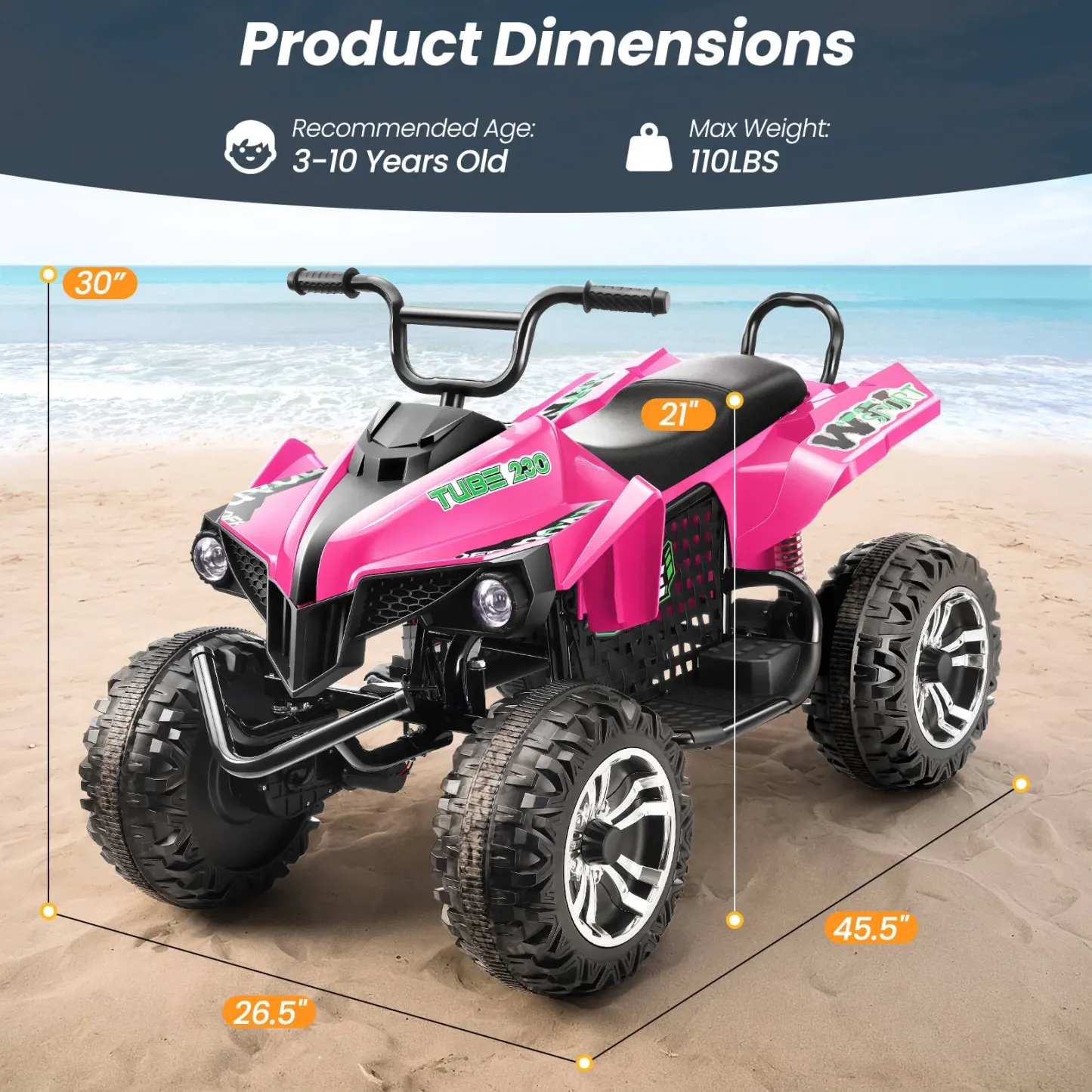 Funcid 24V 2-Seater Kids ATV, 4 Wheeler Electric Ride on Car with 400W Motors