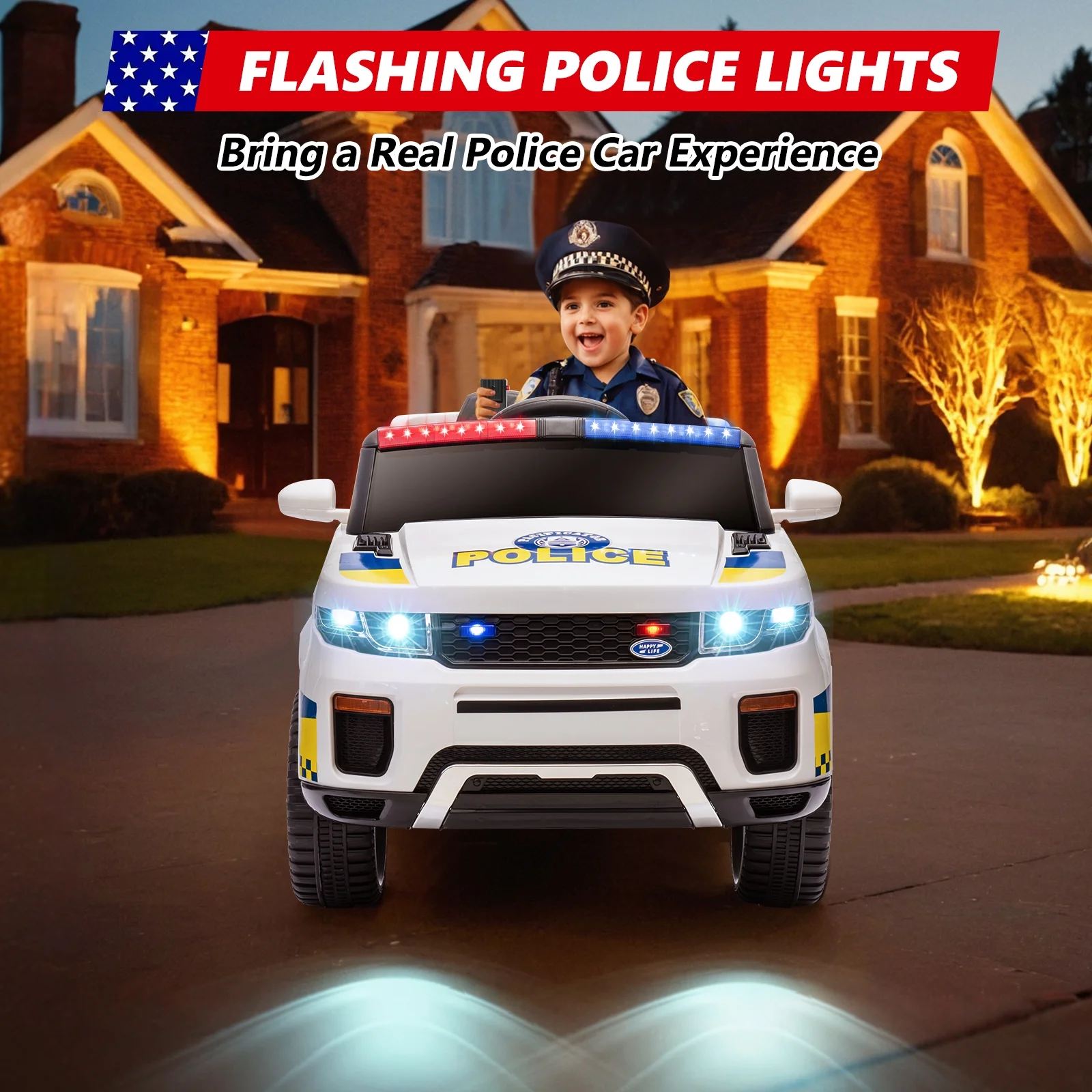 Funcid 12v Ride on Police Car Powered 2 Wheel Drive, Electric Ride on Toy for Kids 3-8 Years with Remote Control
