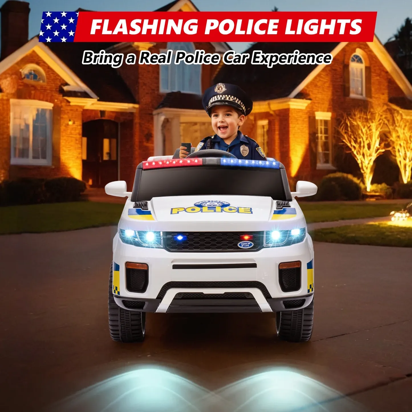Funcid 12v Ride on Police Car Powered 2 Wheel Drive, Electric Ride on Toy for Kids 3-8 Years with Remote Control