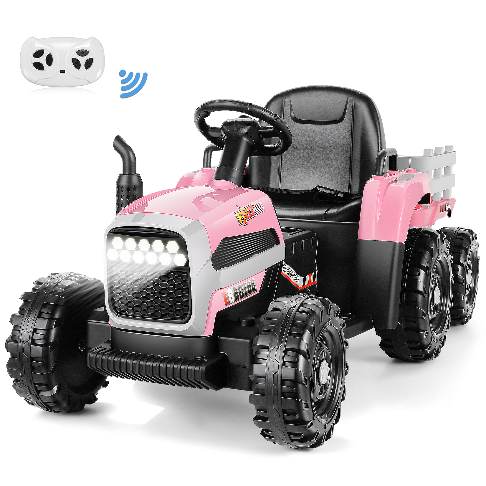 Funcid 12V Kids Ride on Tractor with Trailer