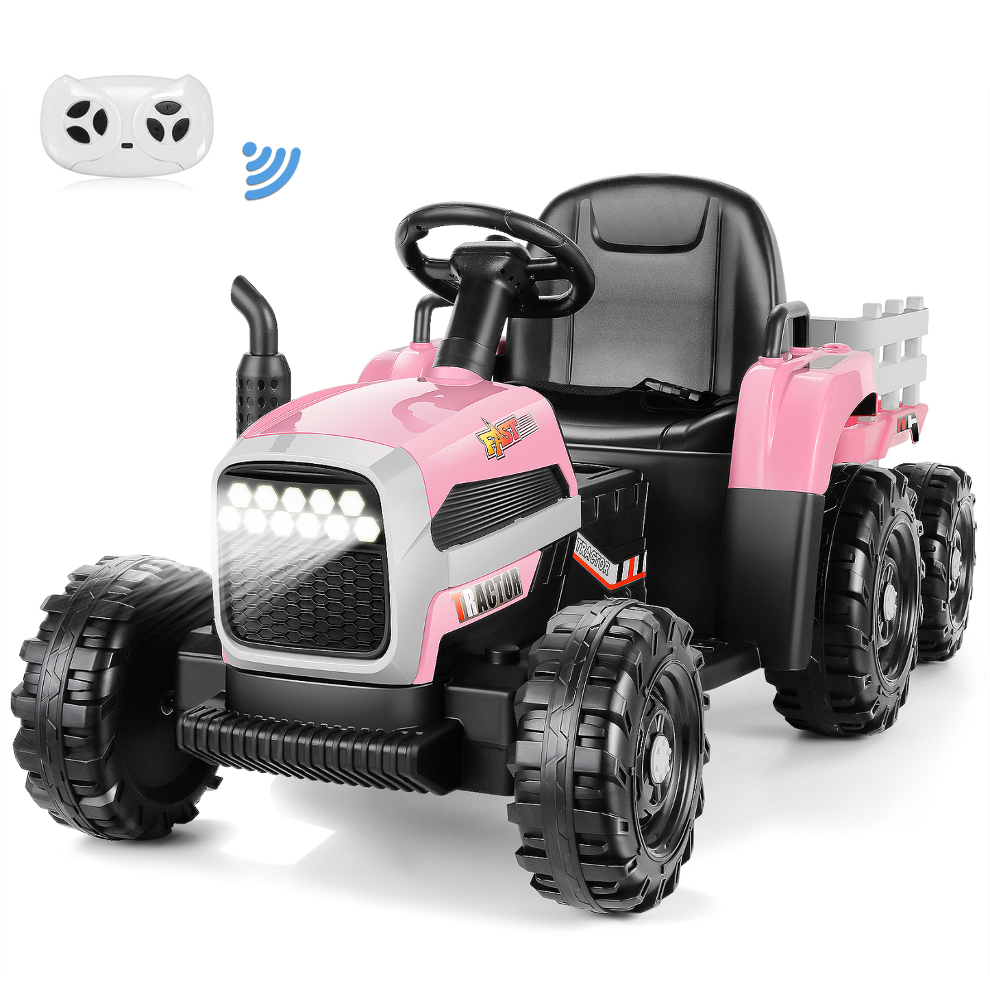 Funcid 12V Kids Ride on Tractor with Trailer