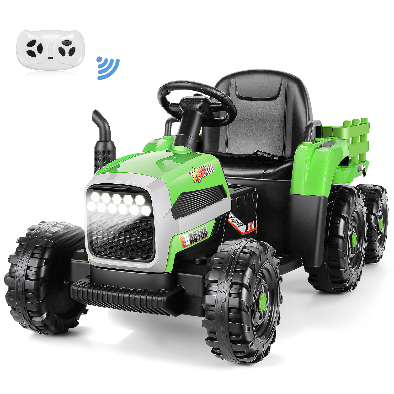 Funcid 12V Kids Ride on Tractor with Trailer
