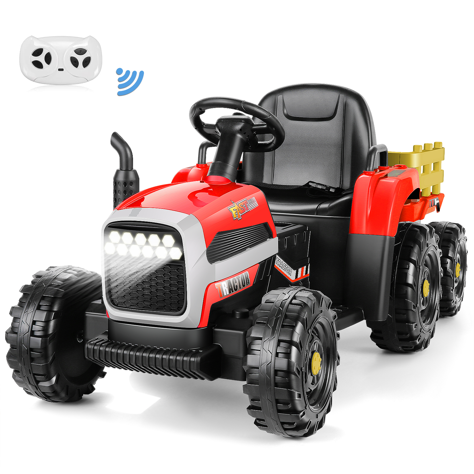 Funcid 12V Kids Ride on Tractor with Trailer