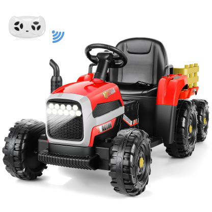 Funcid 12V Kids Ride on Tractor with Trailer
