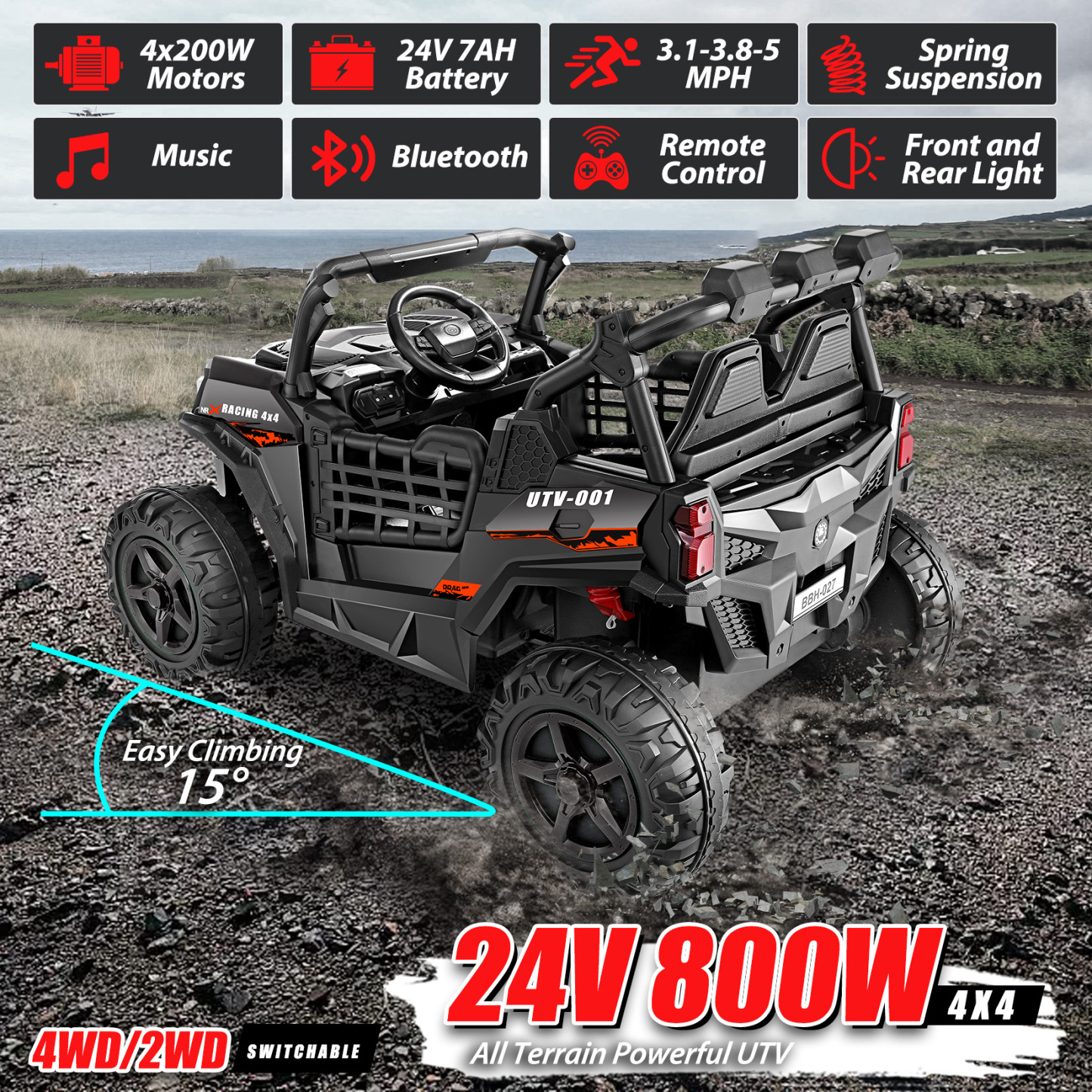 Funcid 24V Ride on Toys 4WD Ride on Cars with Remote Control