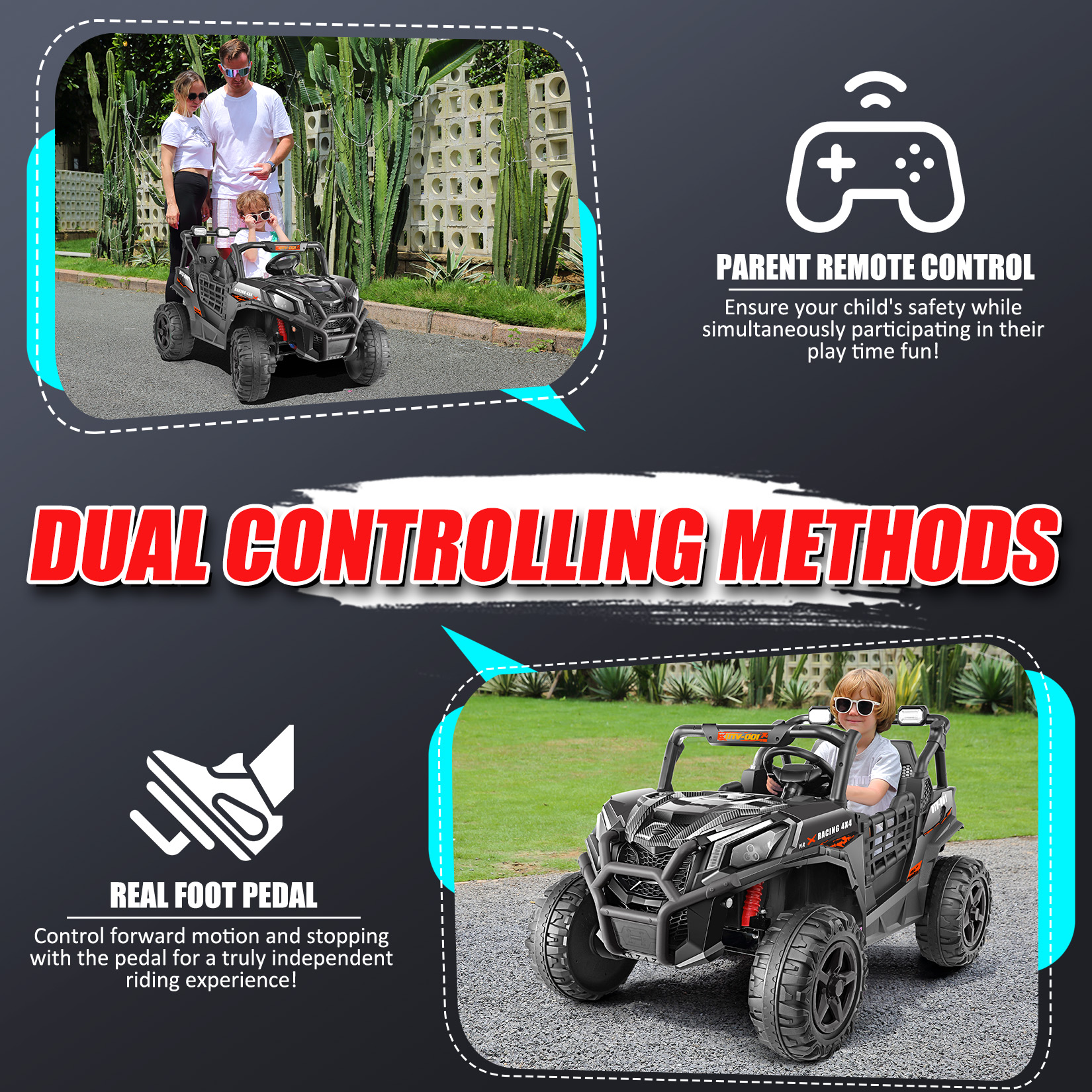Funcid 24V Ride on Toys 4WD Ride on Cars with Remote Control