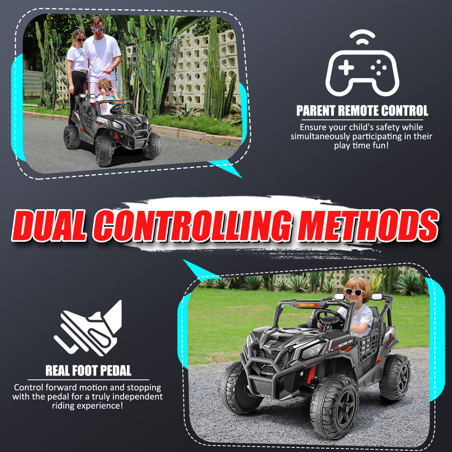 Funcid 24V Ride on Toys 4WD Ride on Cars with Remote Control