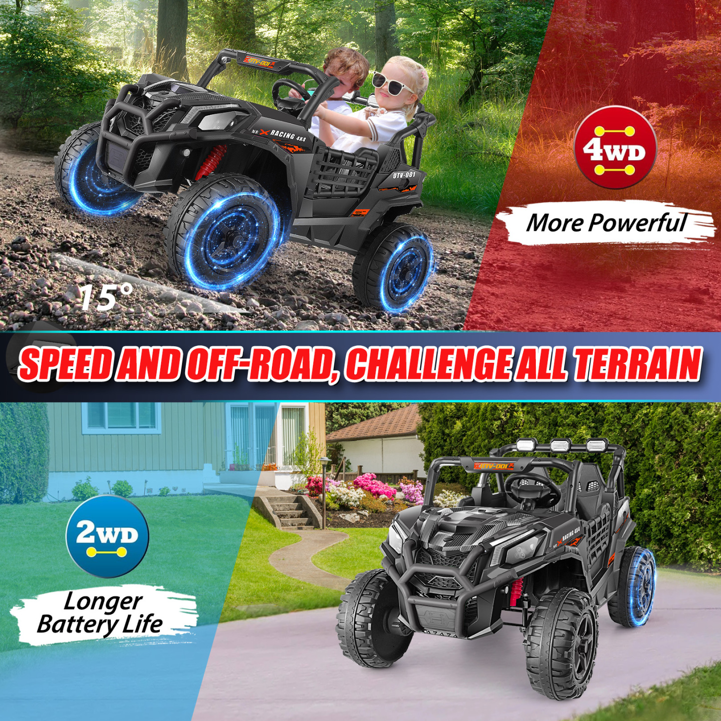 Funcid 24V Ride on Toys 4WD Ride on Cars with Remote Control