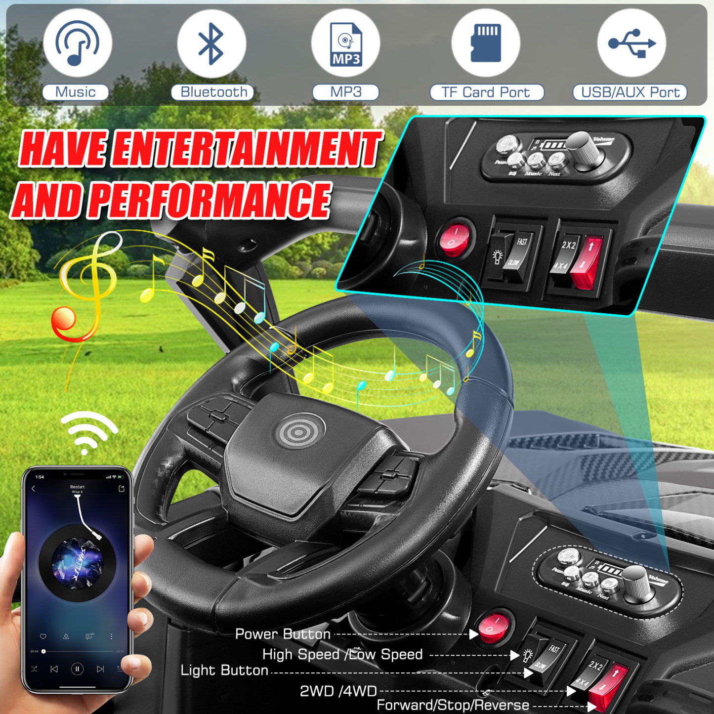 Funcid 24V Ride on Toys 4WD Ride on Cars with Remote Control