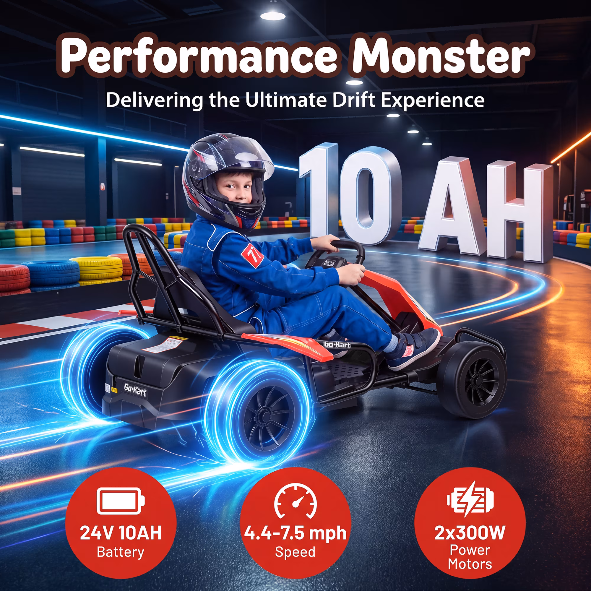 Funcid 24V 10Ah Big Battery Go Kart for Kids Age 6-12