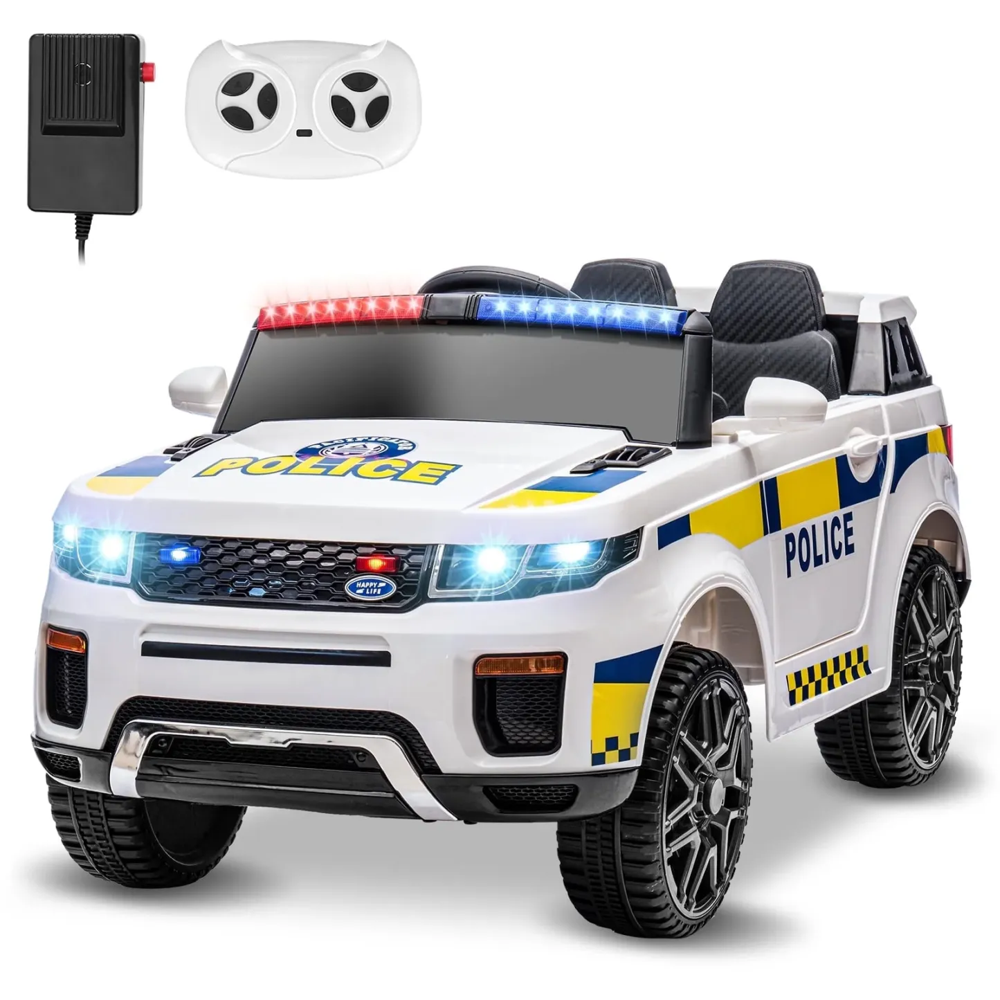 Funcid 12v Ride on Police Car Powered 2 Wheel Drive, Electric Ride on Toy for Kids 3-8 Years with Remote Control