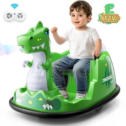 Funcid 12V Dinosaur Bumper Car with Remote Control, 360° Spin Ride on Toy for Toddler, Kids Electric Car for Ages 2+