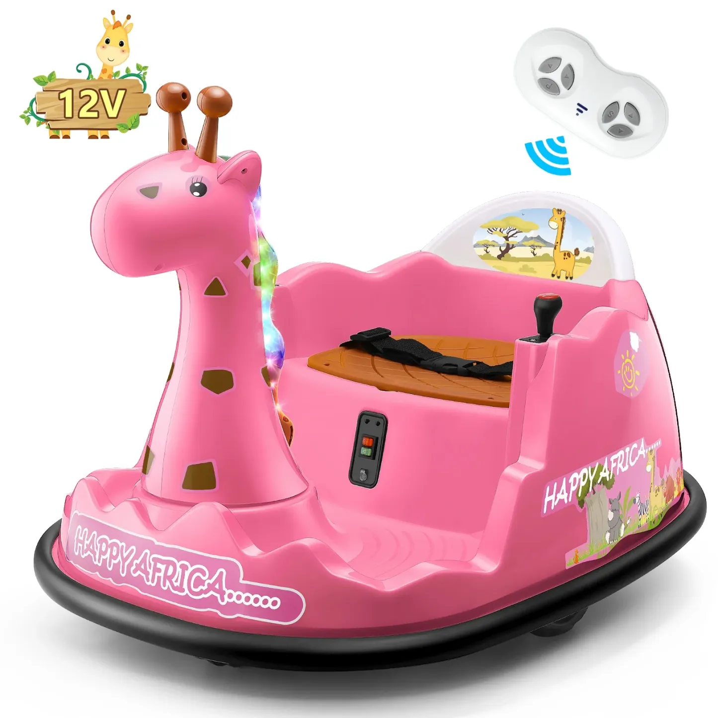 Funcid 12V Dinosaur Bumper Car with Remote Control, 360° Spin Ride on Toy for Toddler, Kids Electric Car for Ages 2+