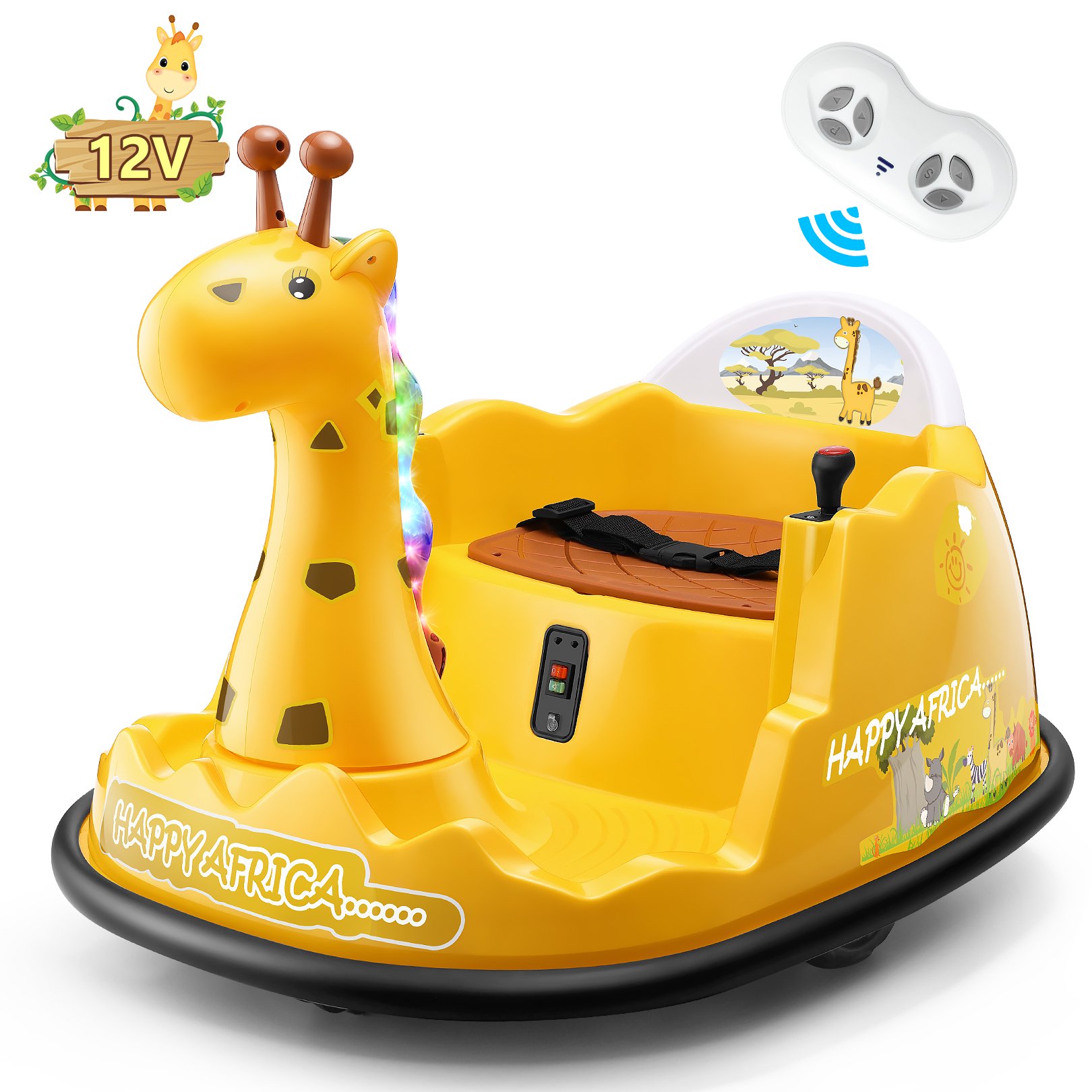 Funcid 12V Dinosaur Bumper Car with Remote Control, 360° Spin Ride on Toy for Toddler, Kids Electric Car for Ages 2+