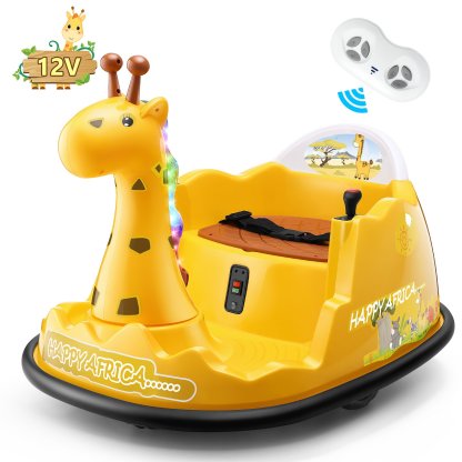 Funcid 12V Dinosaur Bumper Car with Remote Control, 360° Spin Ride on Toy for Toddler, Kids Electric Car for Ages 2+