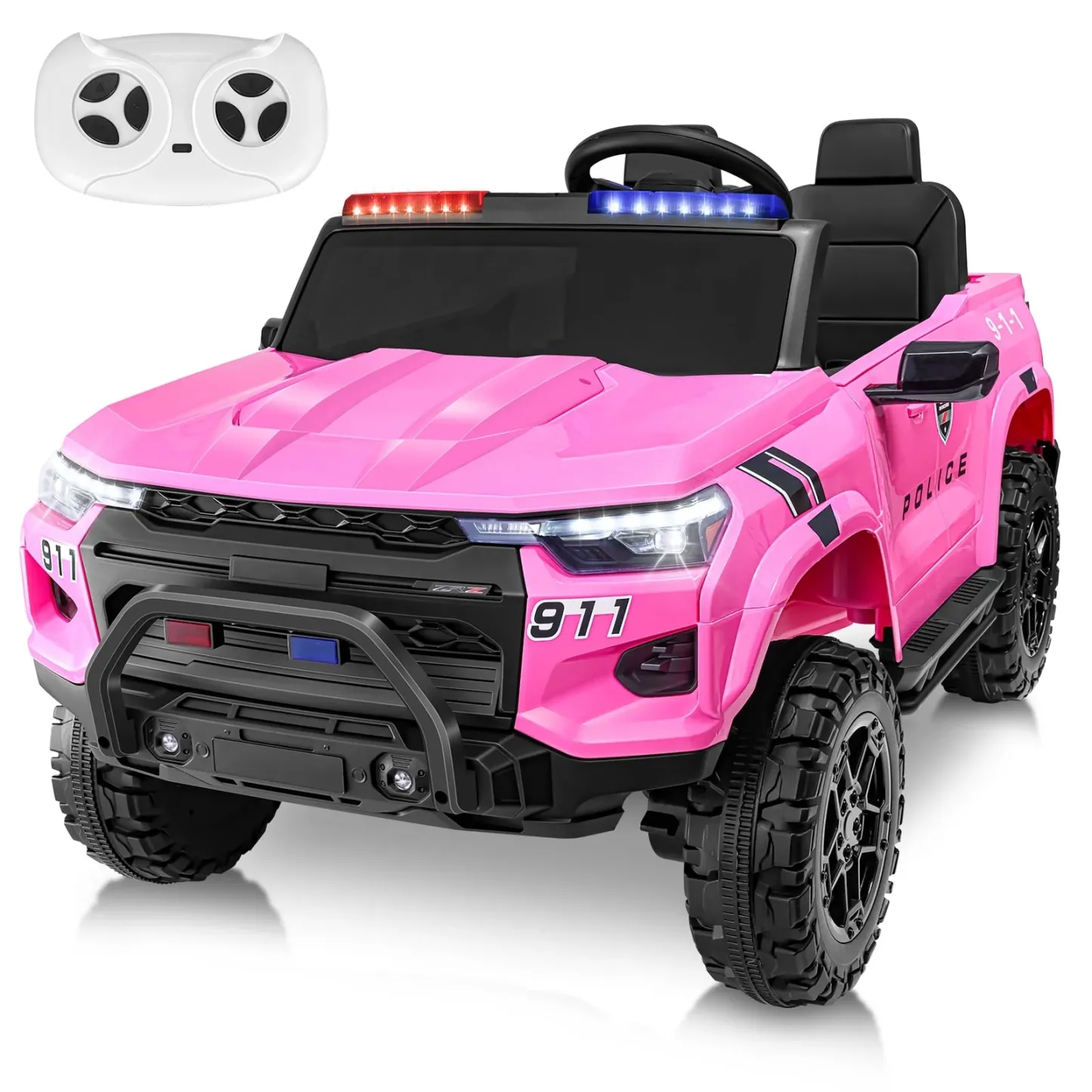 Funcid 24V 2-Seater Kids Ride on Police Car 4x4 Ride on Toys W/ Remote Control Battery Powered Ride on Electric Truck Car