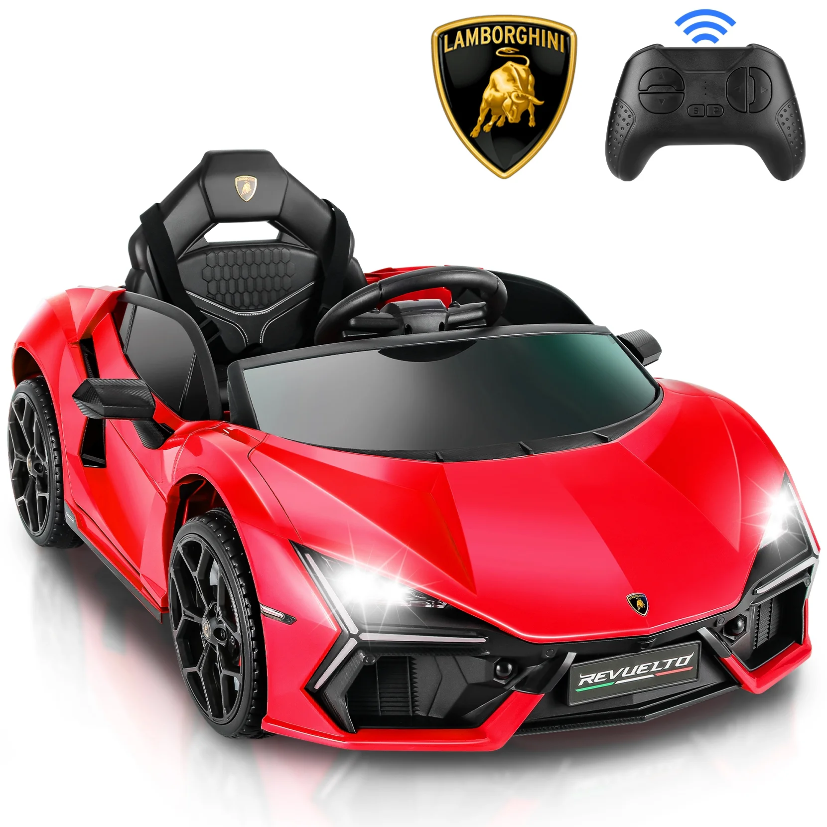 Funcid Kids Electric Ride On 12V Licensed Lamborghini Aventador Battery Powered Sports Car Toy with 3 Speeds Parent Remote Control
