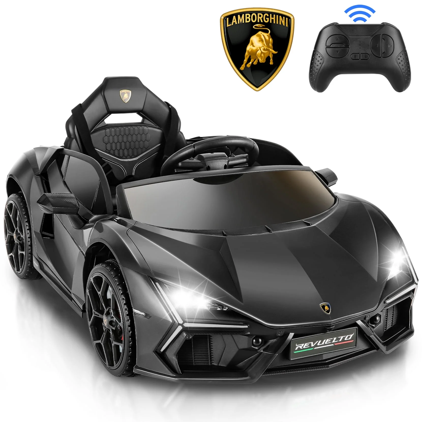 Funcid Kids Electric Ride On 12V Licensed Lamborghini Aventador Battery Powered Sports Car Toy with 3 Speeds Parent Remote Control