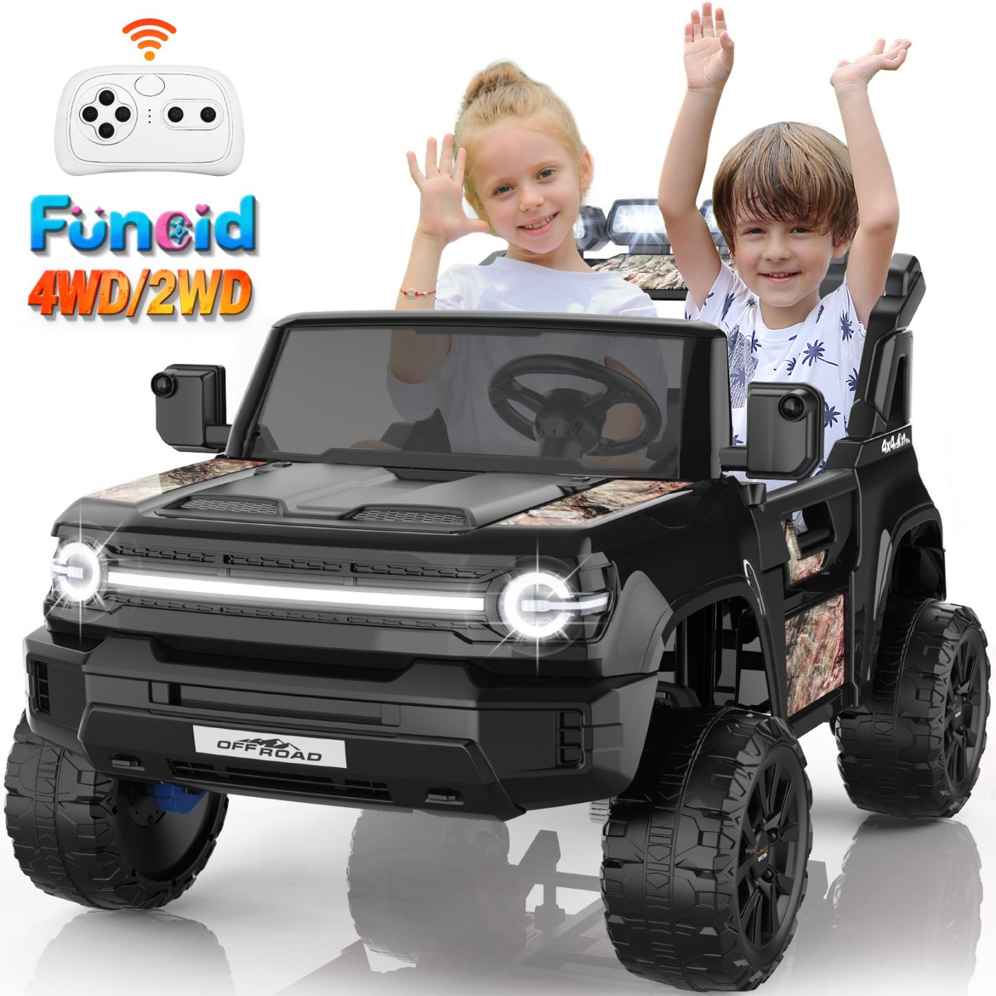 Funcid 24V 2-Seater Ride on Toys, 2WD/4WD Switchable 800W Ride on Truck