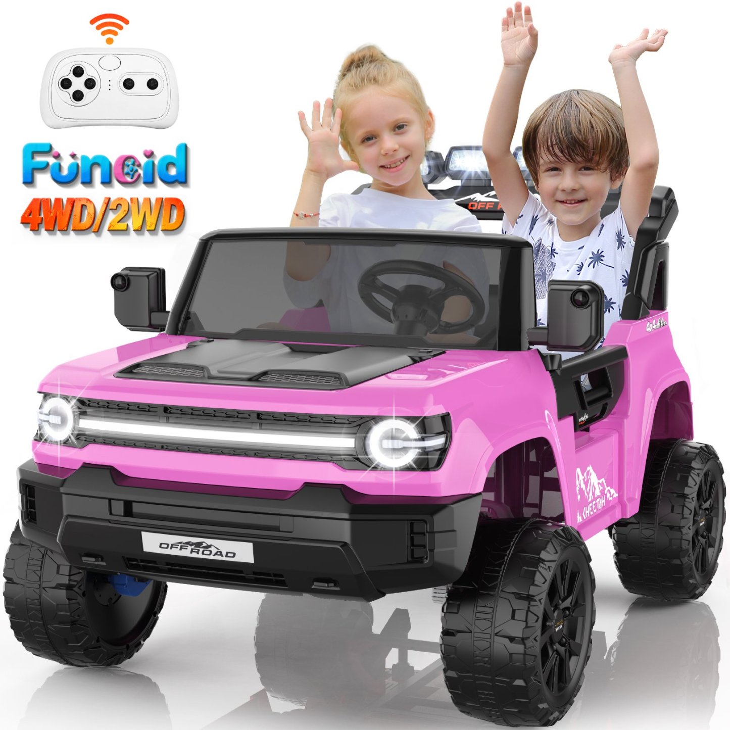 Funcid 24V 2-Seater Ride on Toys, 2WD/4WD Switchable 800W Ride on Truck