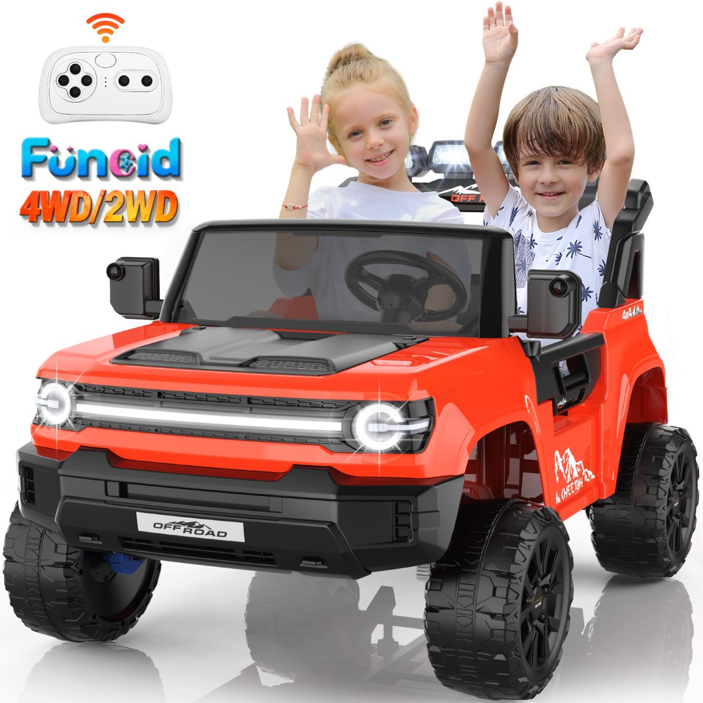 Funcid 24V 2-Seater Ride on Toys, 2WD/4WD Switchable 800W Ride on Truck