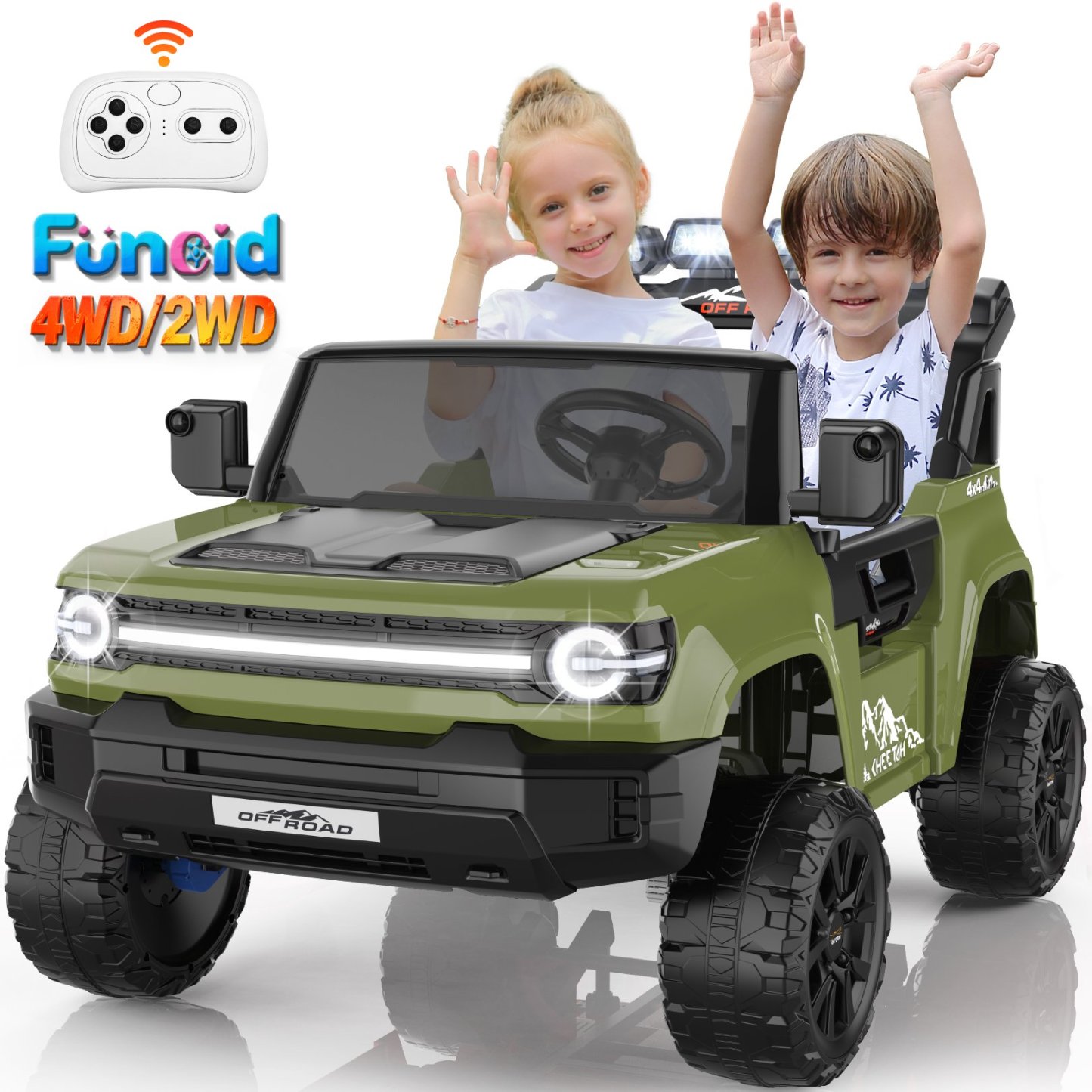 Funcid 24V 2-Seater Ride on Toys, 2WD/4WD Switchable 800W Ride on Truck