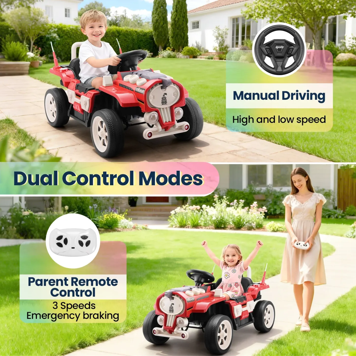 Funcid 24V Ride on Train for Toddlers with Remote Control, Ride on Toys for Kids Ages 2-6