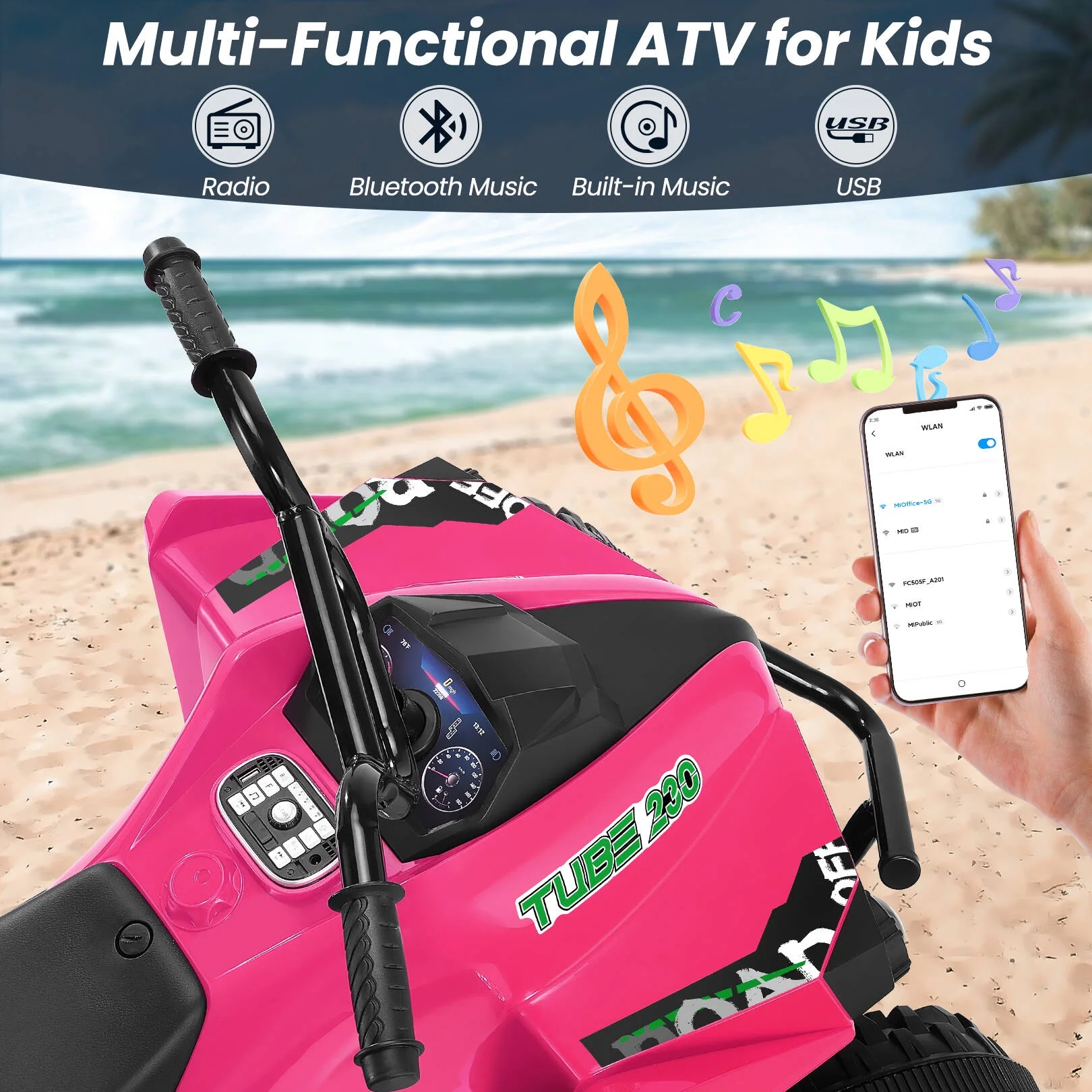 Funcid 24V 2-Seater Kids ATV, 4 Wheeler Electric Ride on Car with 400W Motors