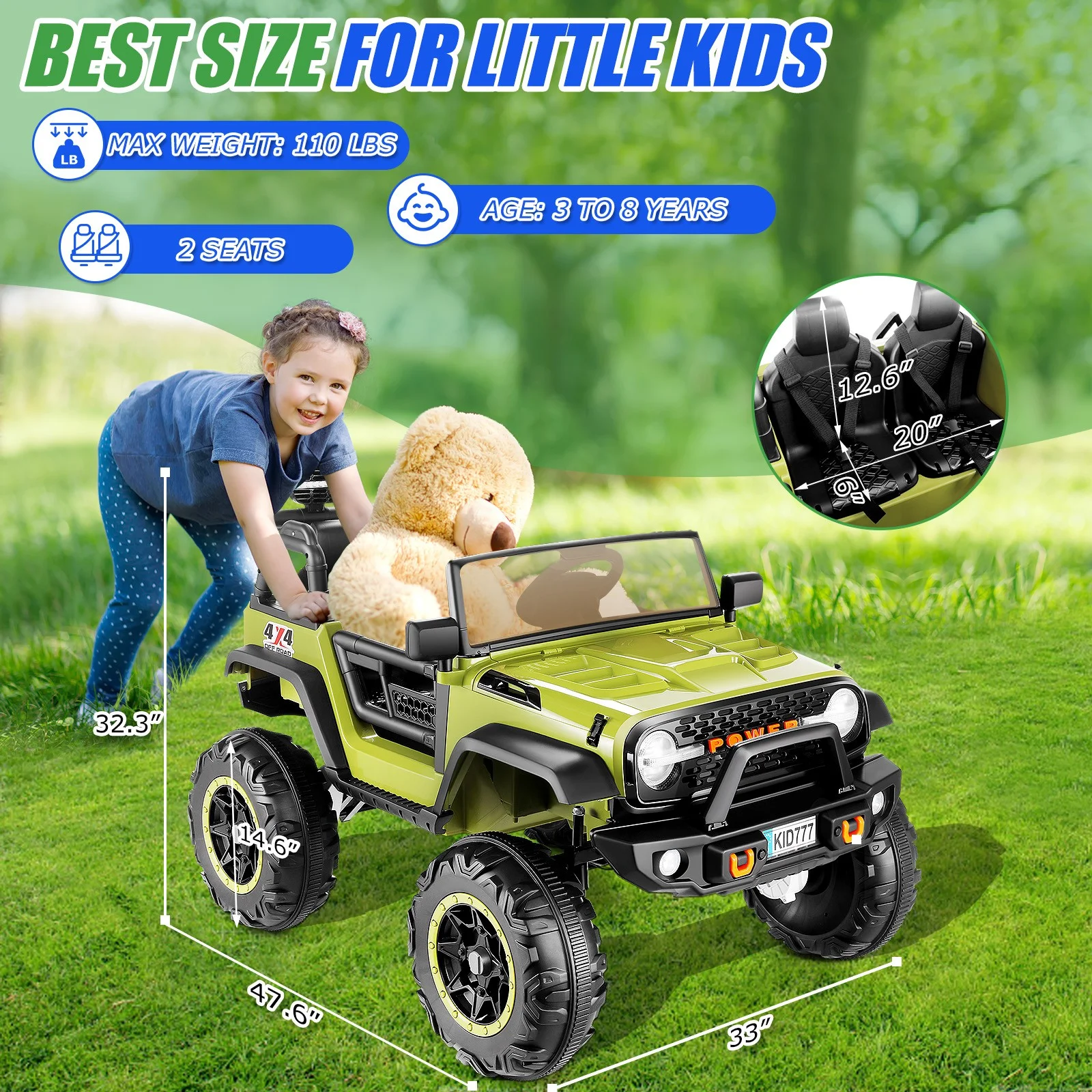 Funcid 24V 2-Seater Kids Ride on Truck Electric Car 