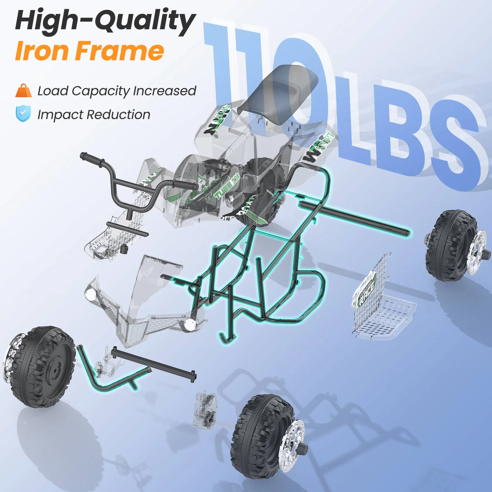 Funcid 24V 2-Seater Kids ATV, 4 Wheeler Electric Ride on Car with 400W Motors