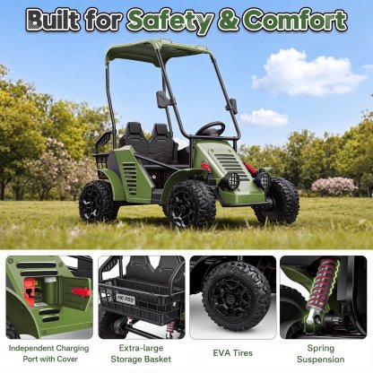 Funcid 36V Kids Golf Cart, 4WD 6.21 MPH 2 Seater Electric Cars with 7Ah Big Battery