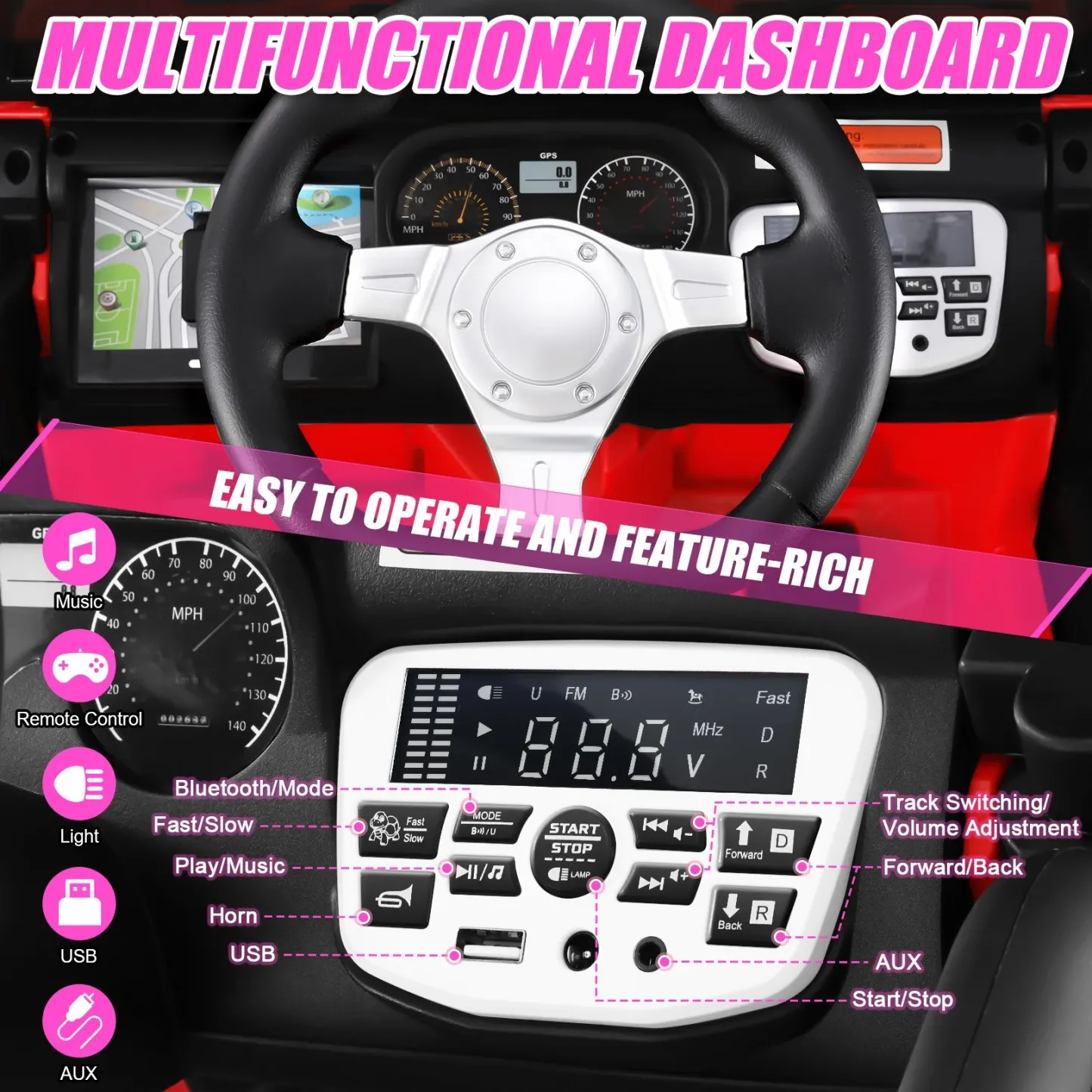 Funcid Ride on Toys 24 Volt, 2 Seater Ride on Cars with Remote Control