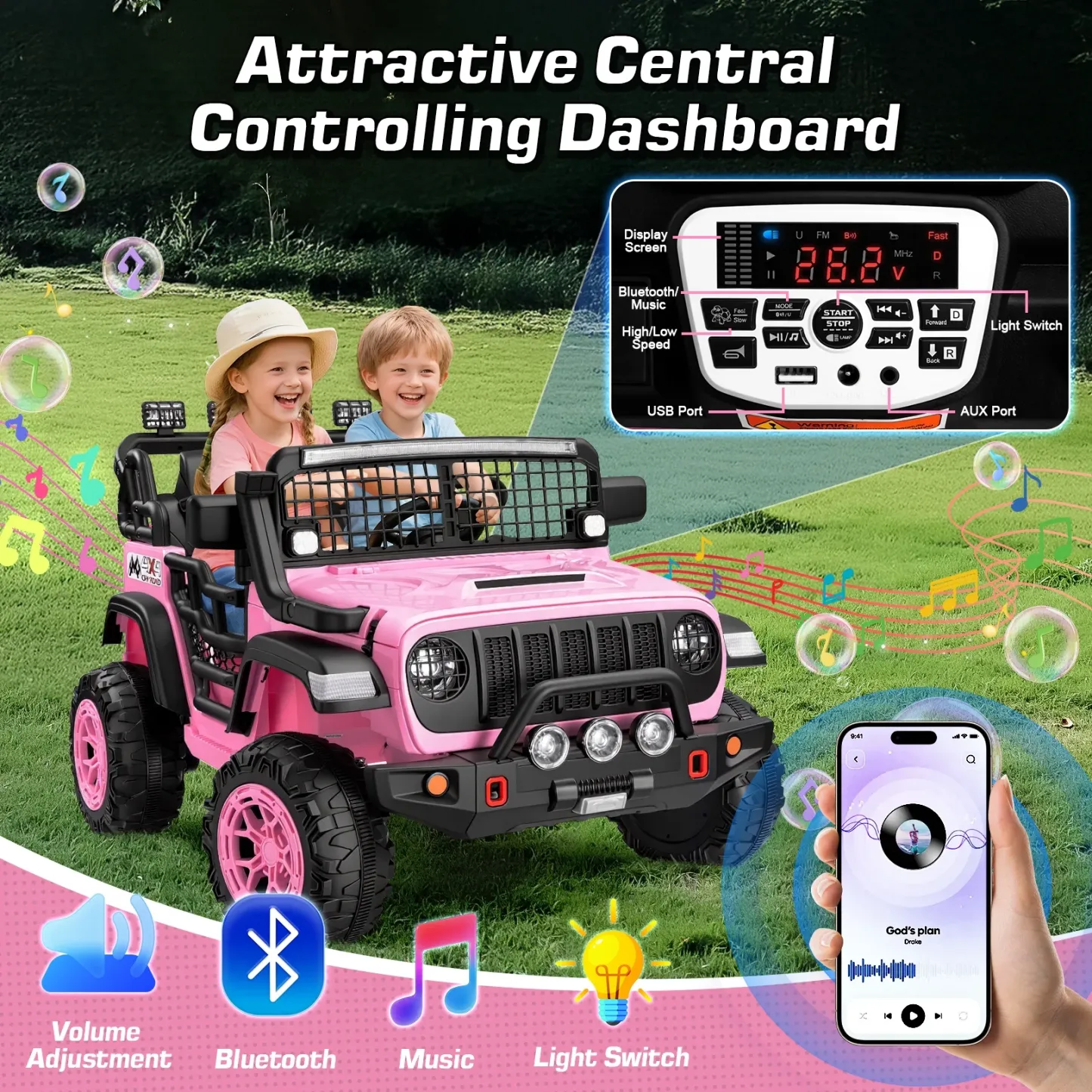 Funcid 24 Volt Ride on Toys, 2-Seater Electric Car for Kids