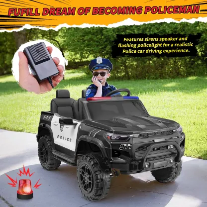 Funcid 24V 2-Seater Kids Ride on Police Car 4x4 Ride on Toys W/ Remote Control Battery Powered Ride on Electric Truck Car