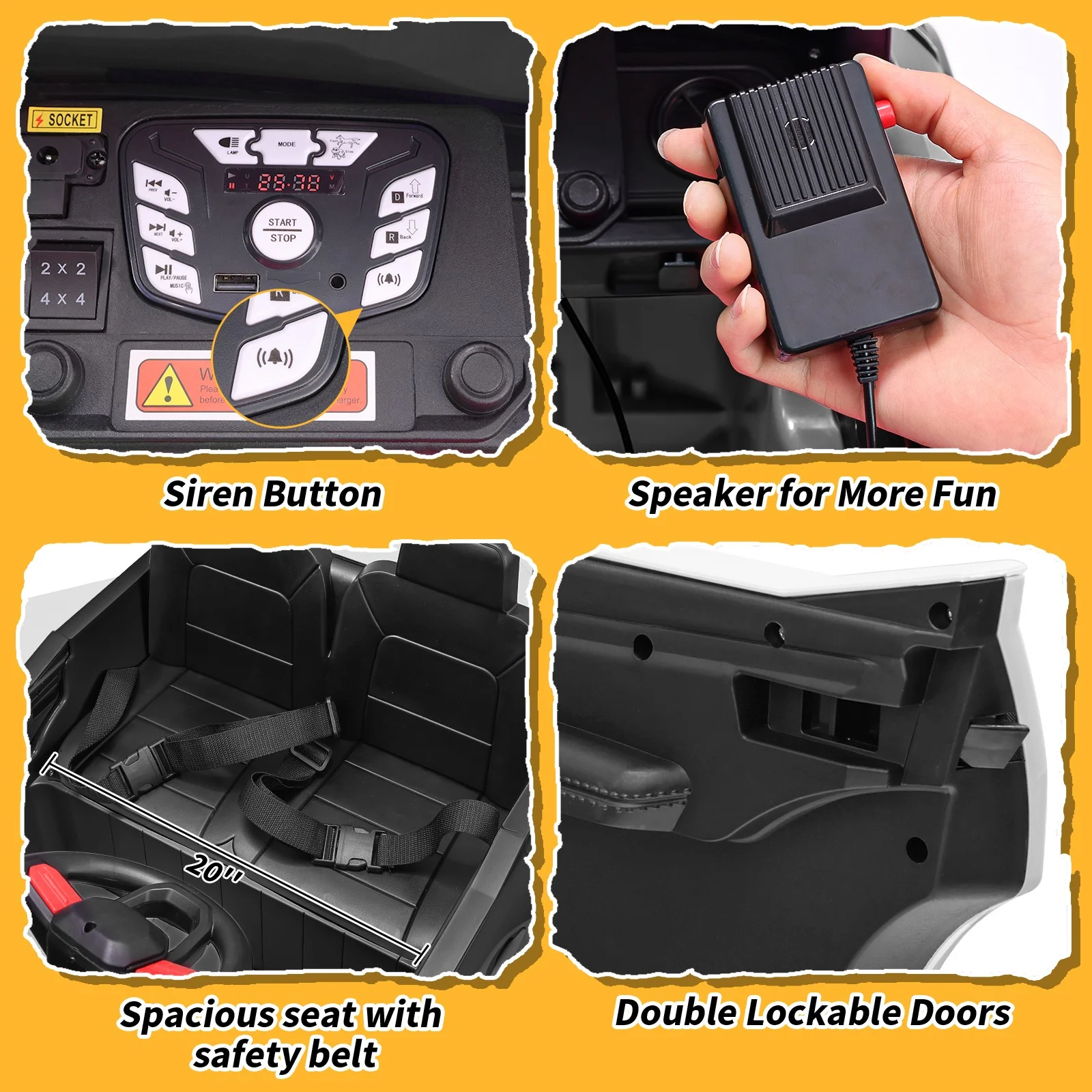 Funcid 24V 2-Seater Kids Ride on Police Car 4x4 Ride on Toys W/ Remote Control Battery Powered Ride on Electric Truck Car