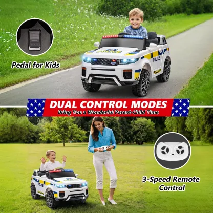 Funcid 12v Ride on Police Car Powered 2 Wheel Drive, Electric Ride on Toy for Kids 3-8 Years with Remote Control