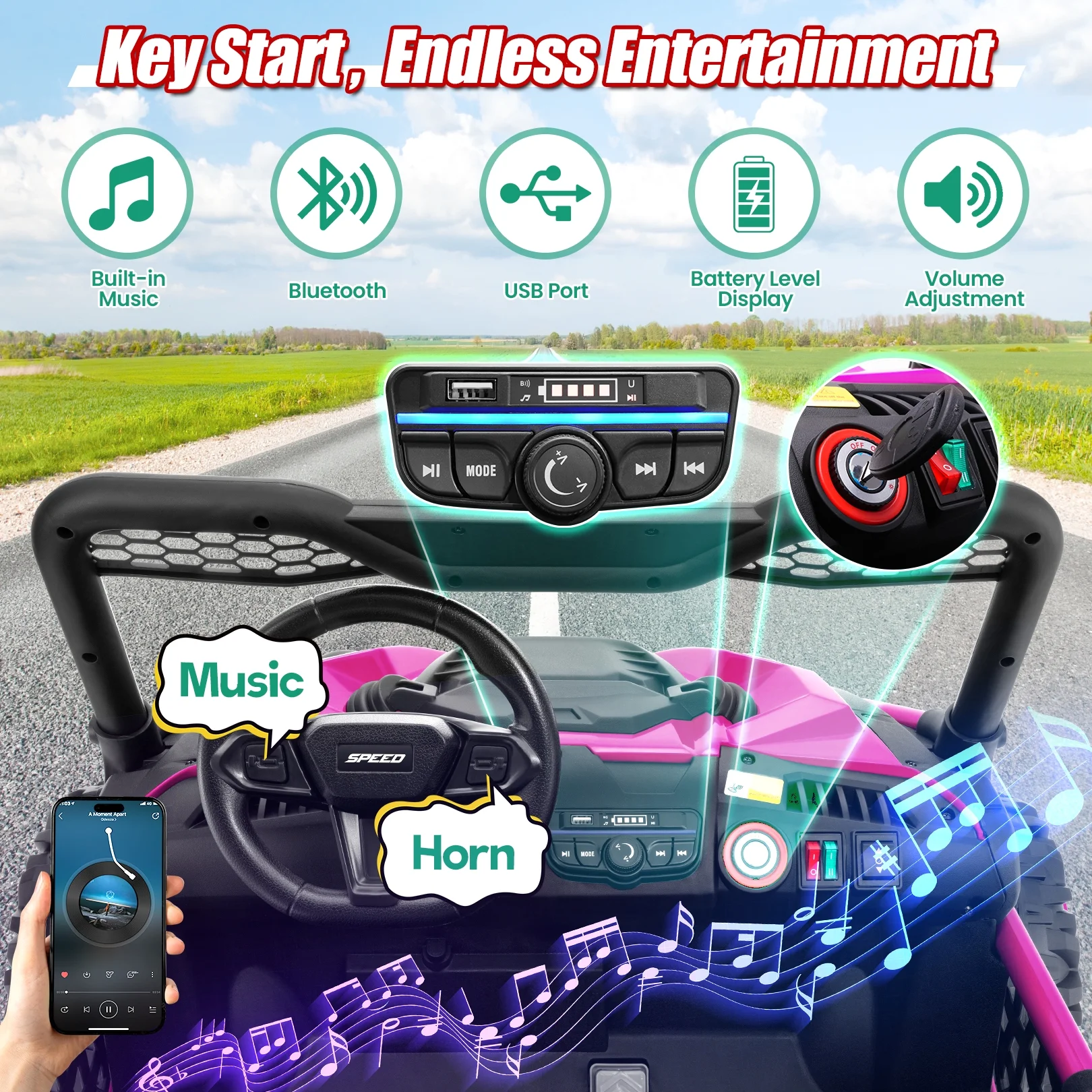 Funcid 24V Ride on Toys, 2-Seater Ride on cars with Remote Control