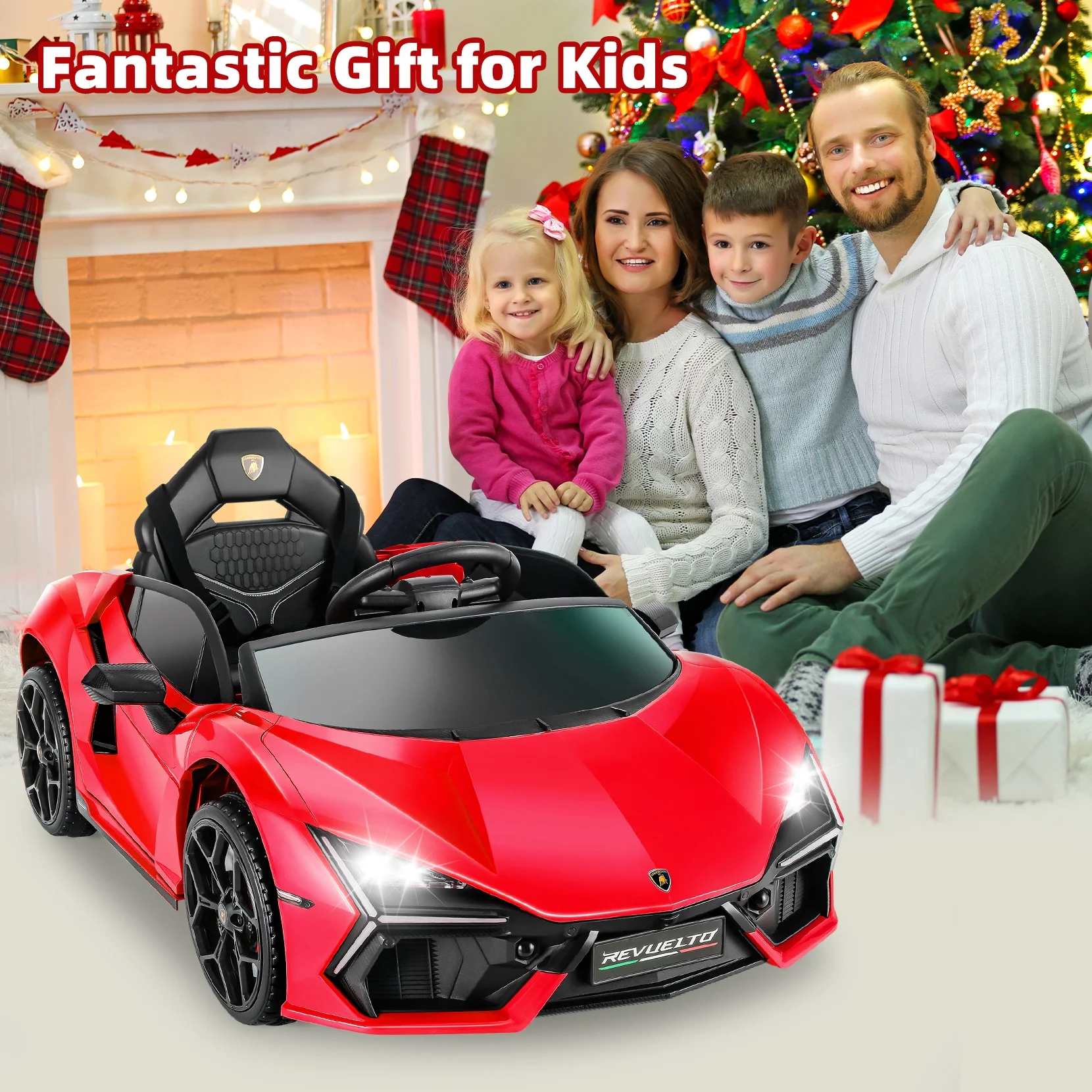 Funcid Kids Electric Ride On 12V Licensed Lamborghini Aventador Battery Powered Sports Car Toy with 3 Speeds Parent Remote Control