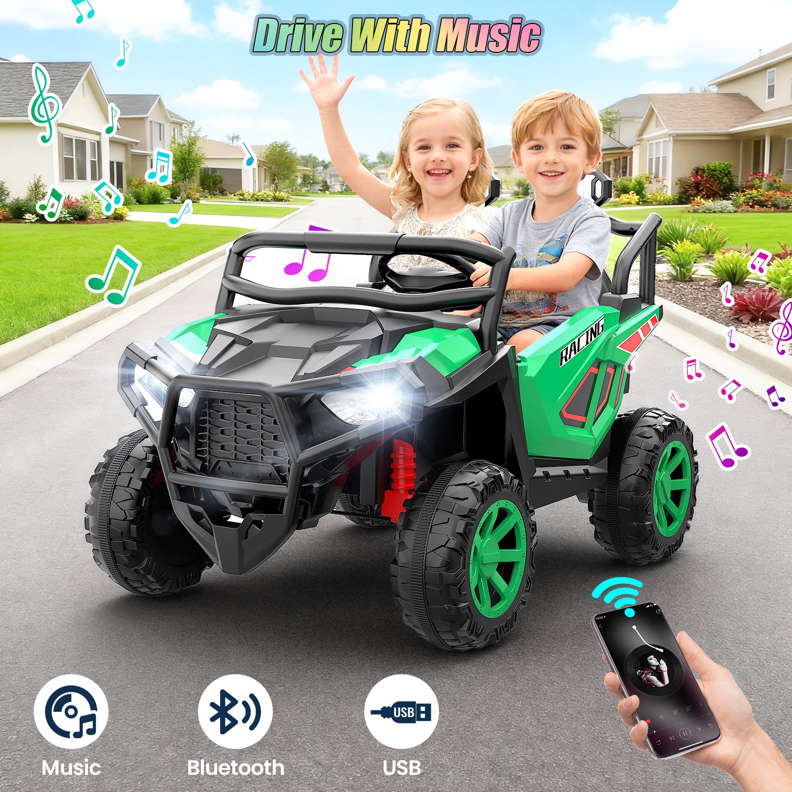 Funcid 24 Volt Ride on toys, 2-Seater Ride on Cars with Remote Control