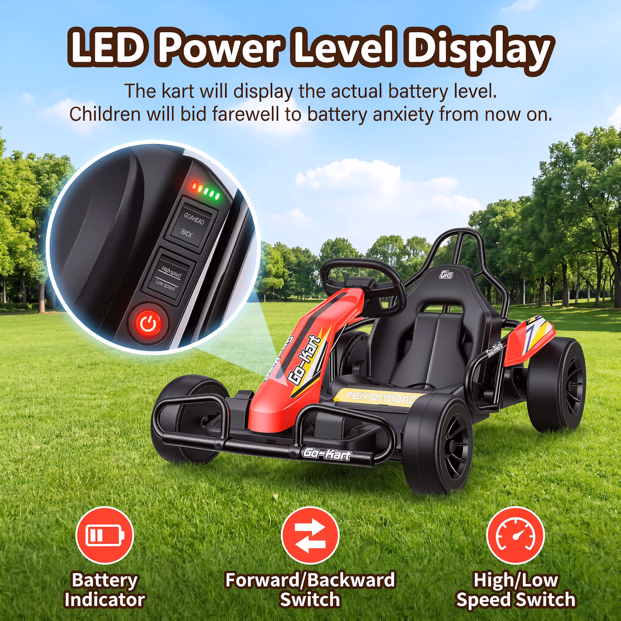 Funcid 24V 10Ah Big Battery Go Kart for Kids Age 6-12
