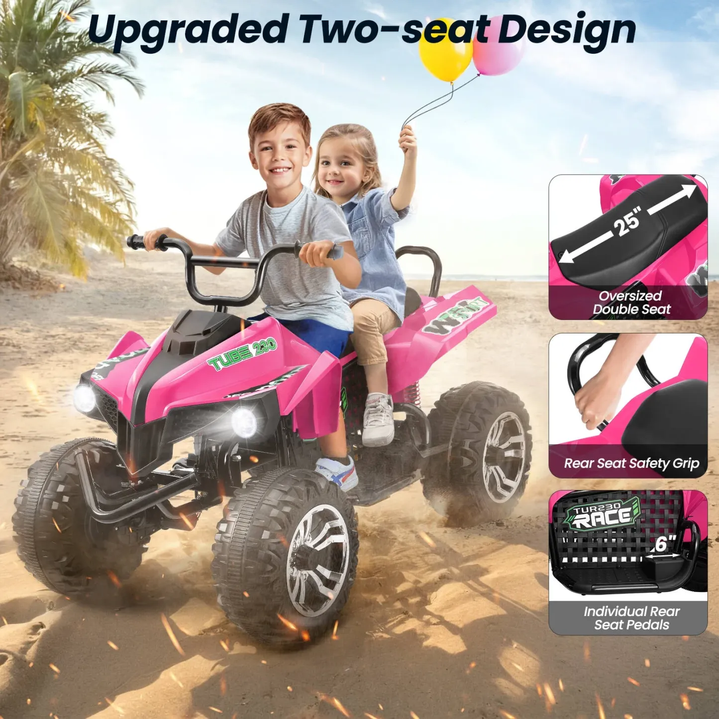 Funcid 24V 2-Seater Kids ATV, 4 Wheeler Electric Ride on Car with 400W Motors